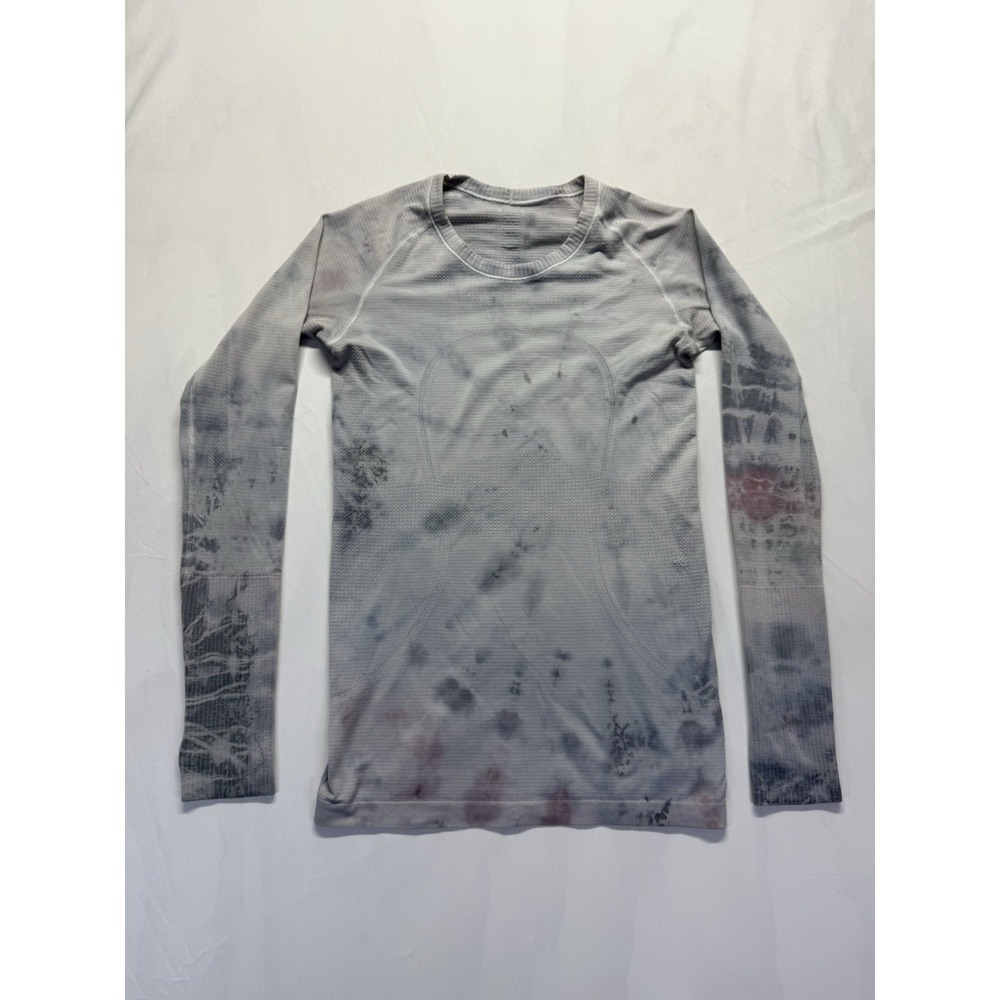 Lululemon Shirt Womens 6 Swiftly Tech tie dye gray Long Sleeve thumbholes shirt